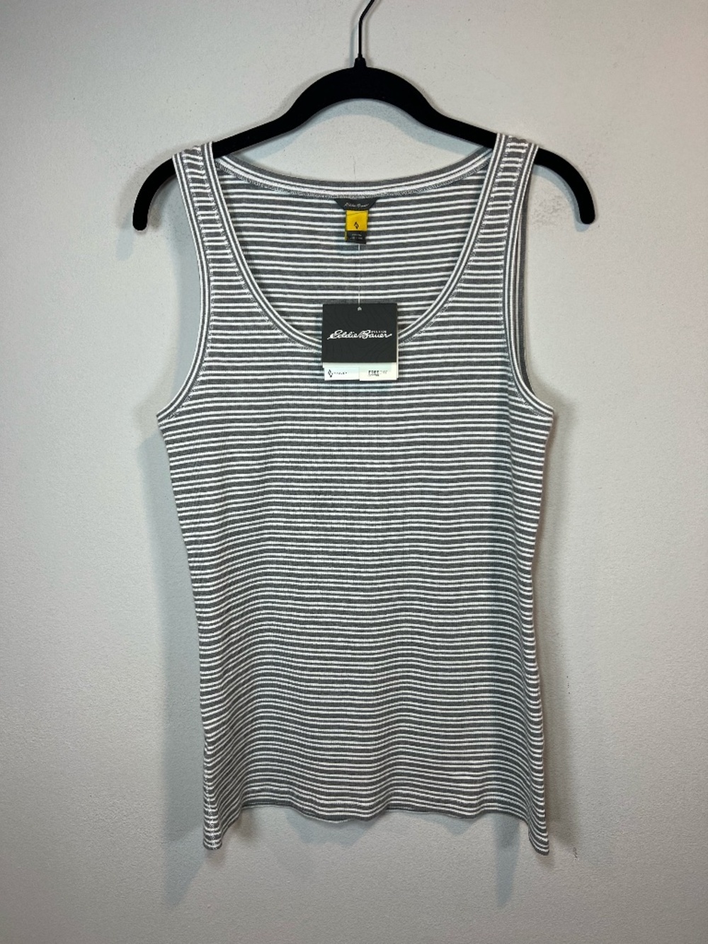 Eddie Bauer Lookout Tank Top Sleeveless Shirt Gray White Stripes FreeDry  NEW Lg